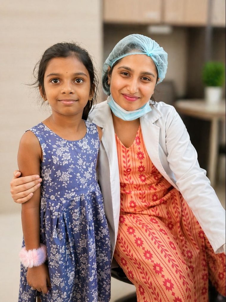 A young patient after treatment at BLR Smiles